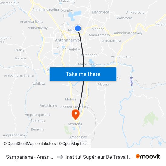 Sampanana - Anjanahary to Institut Supérieur De Travail Social map