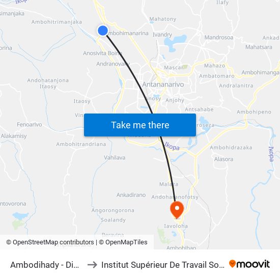 Ambodihady - Digue to Institut Supérieur De Travail Social map