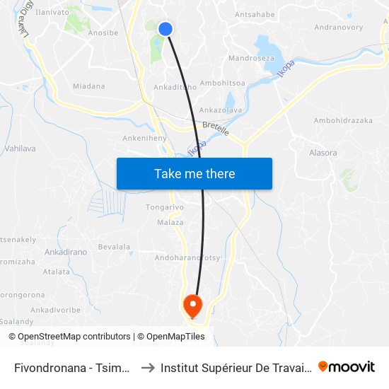 Fivondronana - Tsimbazaza to Institut Supérieur De Travail Social map