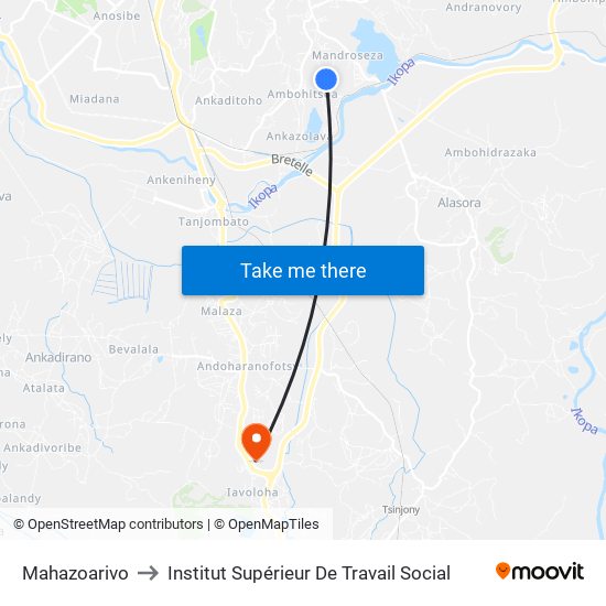 Mahazoarivo to Institut Supérieur De Travail Social map