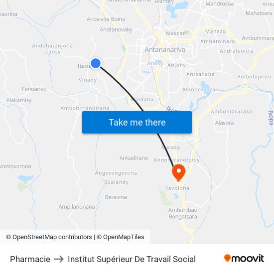 Pharmacie to Institut Supérieur De Travail Social map