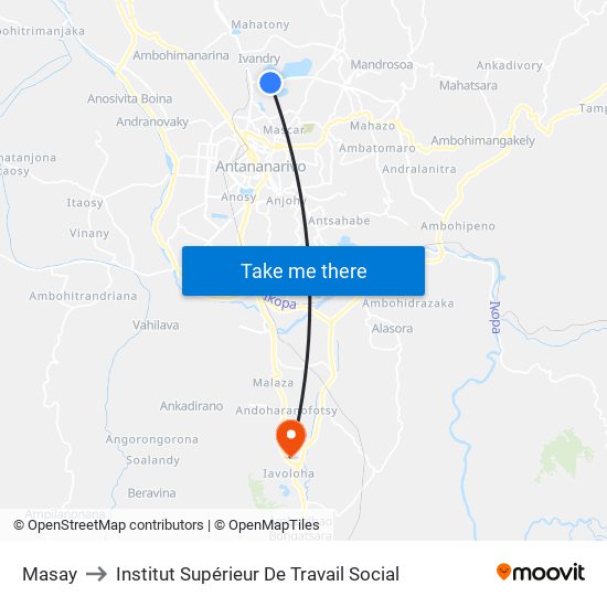 Masay to Institut Supérieur De Travail Social map