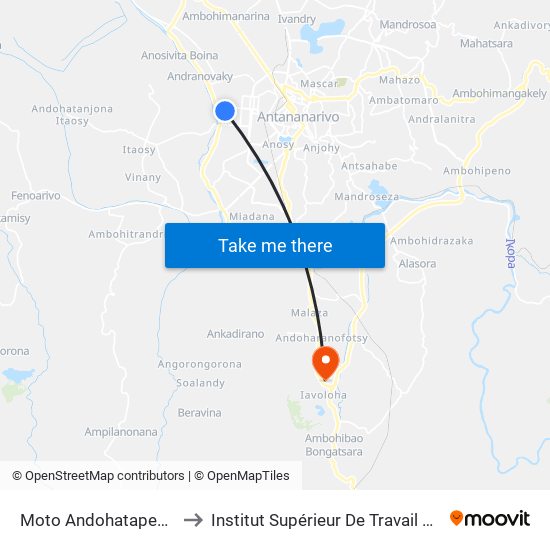 Moto Andohatapenaka to Institut Supérieur De Travail Social map