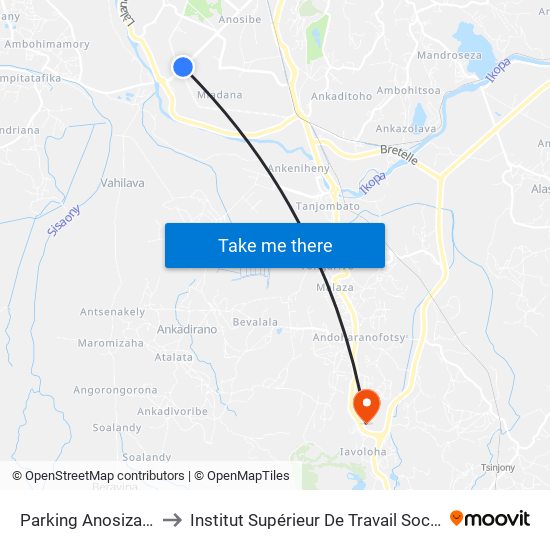 Parking Anosizato to Institut Supérieur De Travail Social map