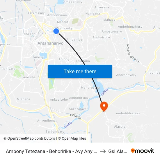 Ambony Tetezana - Behoririka - Avy Any Ankadifotsy to Gsi Alasora map