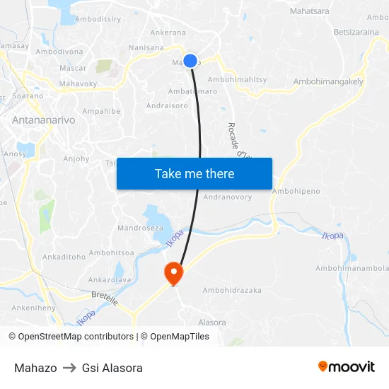 Mahazo to Gsi Alasora map