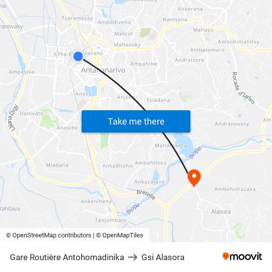 Gare Routière Antohomadinika to Gsi Alasora map