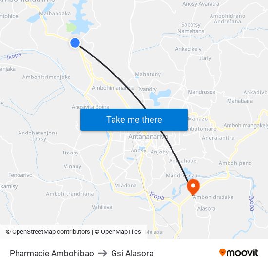 Pharmacie Ambohibao to Gsi Alasora map