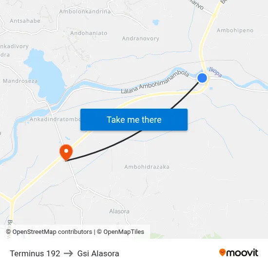Terminus 192 to Gsi Alasora map