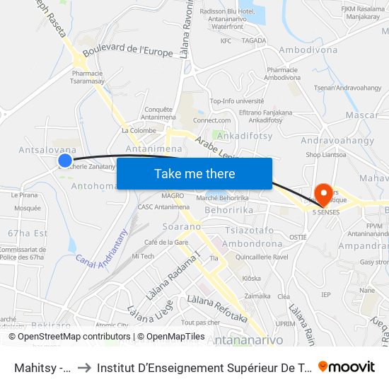 Mahitsy - Antohomadinika to Institut D’Enseignement Supérieur De Technologie D’Informatique Et De Management D’Entreprise map