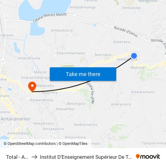 Total - Ankadindramamy to Institut D’Enseignement Supérieur De Technologie D’Informatique Et De Management D’Entreprise map