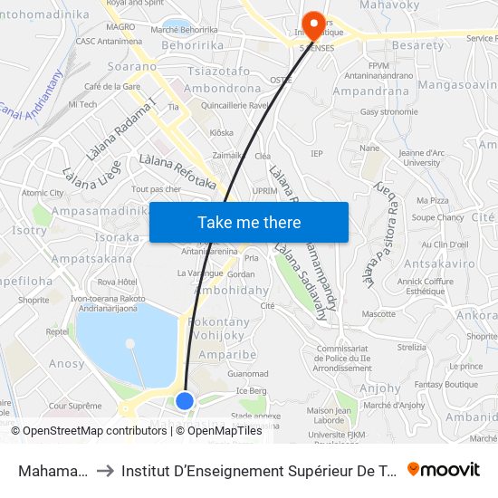 Mahamasina (Vers 67ha) to Institut D’Enseignement Supérieur De Technologie D’Informatique Et De Management D’Entreprise map