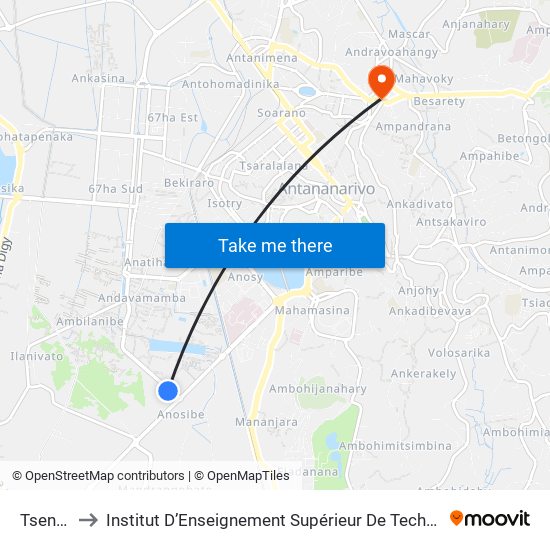 Tsena Anosibe to Institut D’Enseignement Supérieur De Technologie D’Informatique Et De Management D’Entreprise map