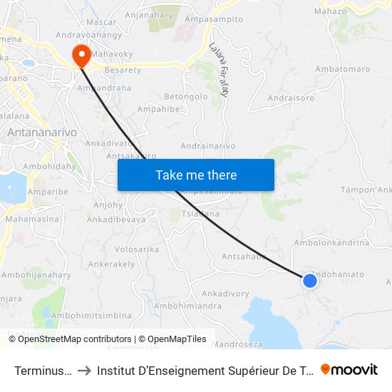 Terminus 164 - Ambohipo to Institut D’Enseignement Supérieur De Technologie D’Informatique Et De Management D’Entreprise map