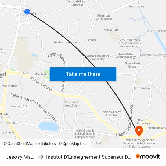 Jesosy Mamonjy - Ankorondrano to Institut D’Enseignement Supérieur De Technologie D’Informatique Et De Management D’Entreprise map