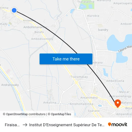 Firaisana - Anosisoa to Institut D’Enseignement Supérieur De Technologie D’Informatique Et De Management D’Entreprise map