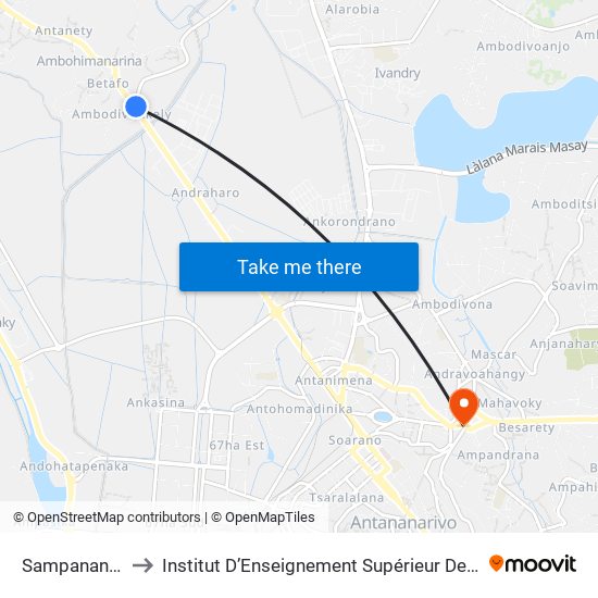 Sampanana - Ambodivoronkely to Institut D’Enseignement Supérieur De Technologie D’Informatique Et De Management D’Entreprise map