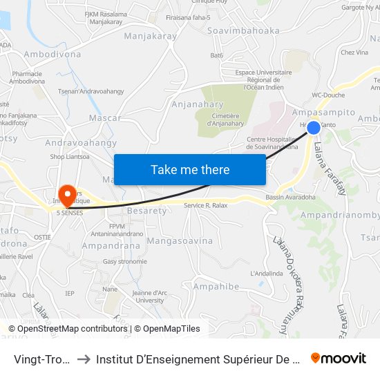 Vingt-Trois - Ampasampito to Institut D’Enseignement Supérieur De Technologie D’Informatique Et De Management D’Entreprise map