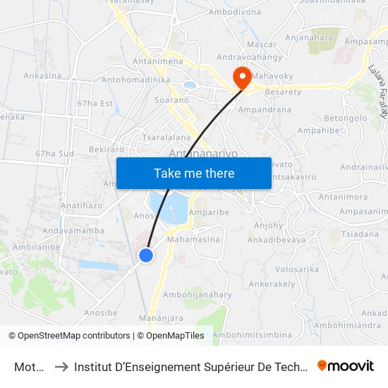 Motel Anosibe to Institut D’Enseignement Supérieur De Technologie D’Informatique Et De Management D’Entreprise map