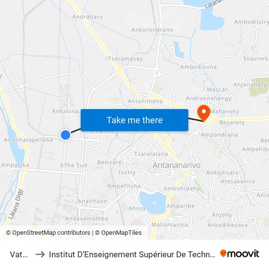Vatobe 67ha to Institut D’Enseignement Supérieur De Technologie D’Informatique Et De Management D’Entreprise map