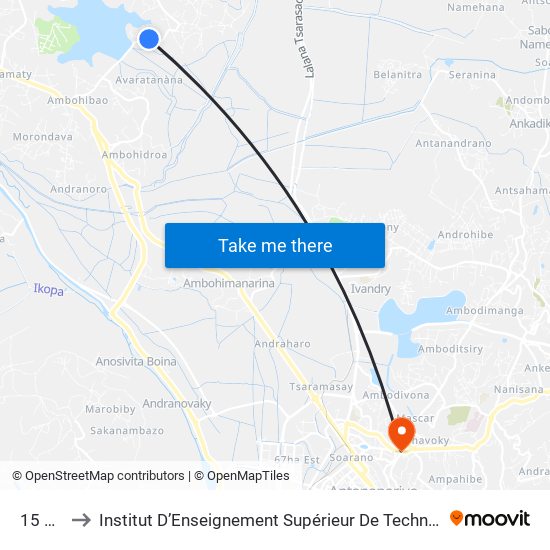 15 Arrêt Bus to Institut D’Enseignement Supérieur De Technologie D’Informatique Et De Management D’Entreprise map