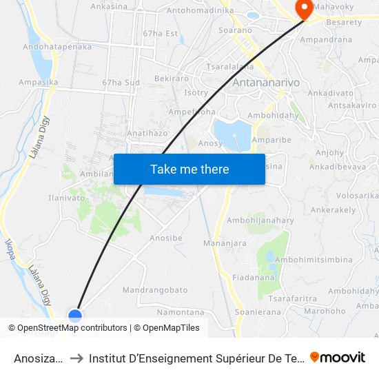 Anosizato Antsinanana to Institut D’Enseignement Supérieur De Technologie D’Informatique Et De Management D’Entreprise map