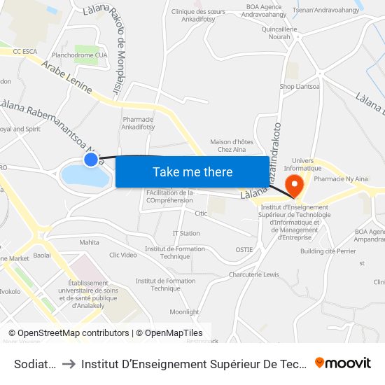 Sodiat - Behoririka to Institut D’Enseignement Supérieur De Technologie D’Informatique Et De Management D’Entreprise map