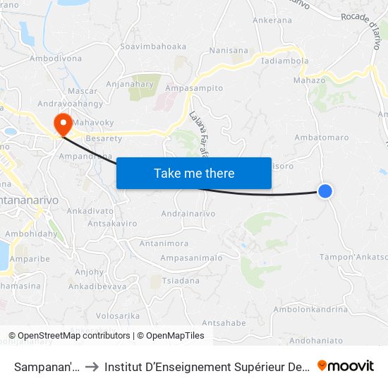 Sampanan'I Rakimal Antsobolo to Institut D’Enseignement Supérieur De Technologie D’Informatique Et De Management D’Entreprise map