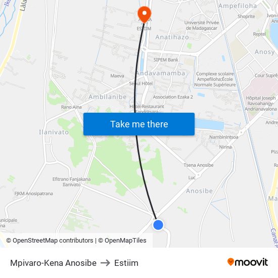 Mpivaro-Kena Anosibe to Estiim map