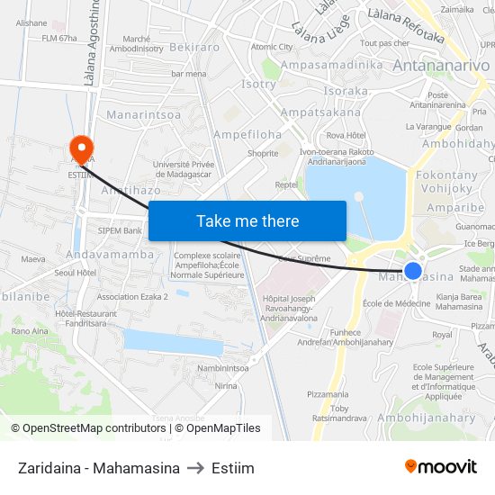 Zaridaina - Mahamasina to Estiim map
