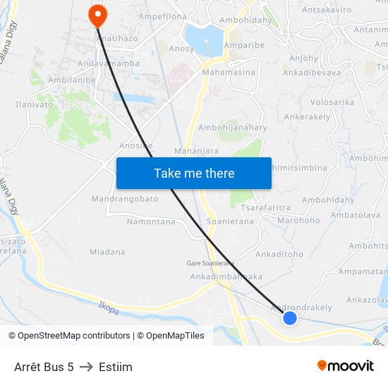 Arrêt Bus 5 to Estiim map