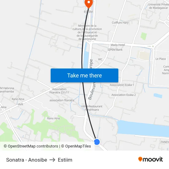 Sonatra - Anosibe to Estiim map