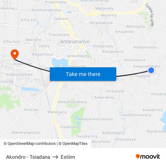 Akondro - Tsiadana to Estiim map