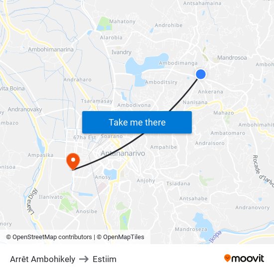 Arrêt Ambohikely to Estiim map