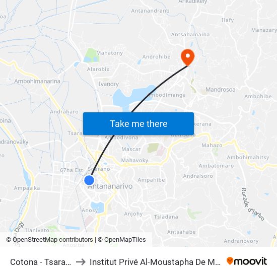 Cotona - Tsaralalana to Institut Privé Al-Moustapha De Madagascar map