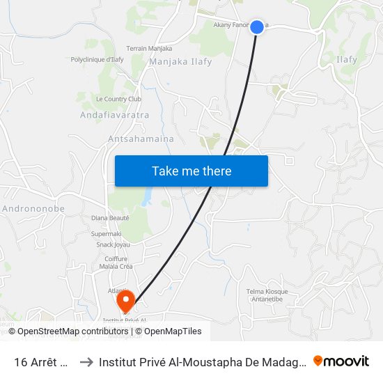16 Arrêt Bus to Institut Privé Al-Moustapha De Madagascar map