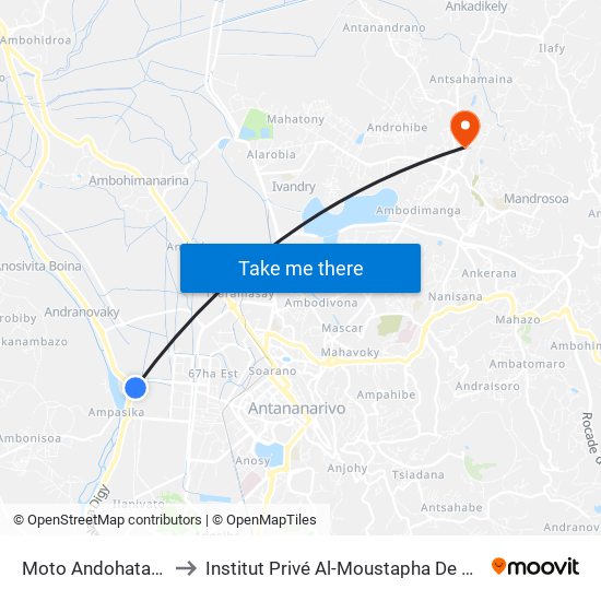 Moto Andohatapenaka to Institut Privé Al-Moustapha De Madagascar map