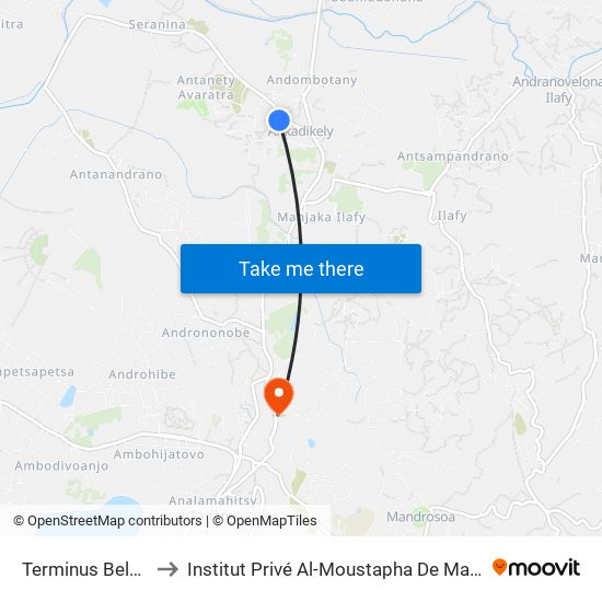 Terminus Belanitra to Institut Privé Al-Moustapha De Madagascar map