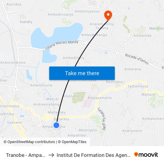 Tranobe - Ampandrana to Institut De Formation Des Agents De Santé map