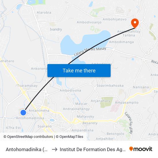 Antohomadinika (De Anosy) to Institut De Formation Des Agents De Santé map