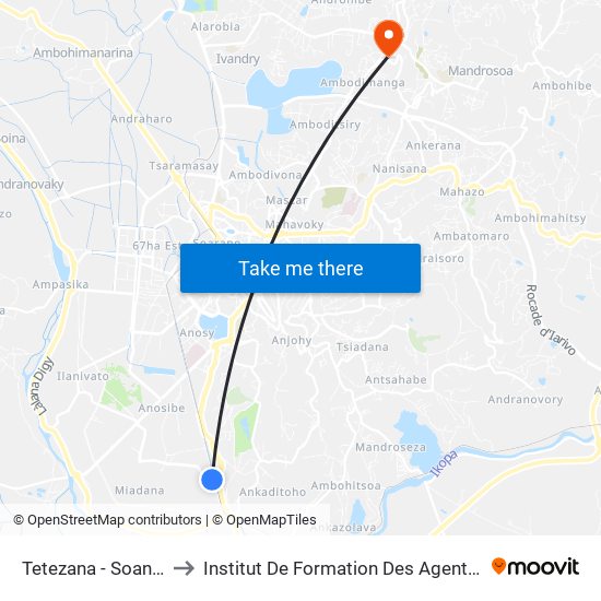 Tetezana - Soanierana to Institut De Formation Des Agents De Santé map