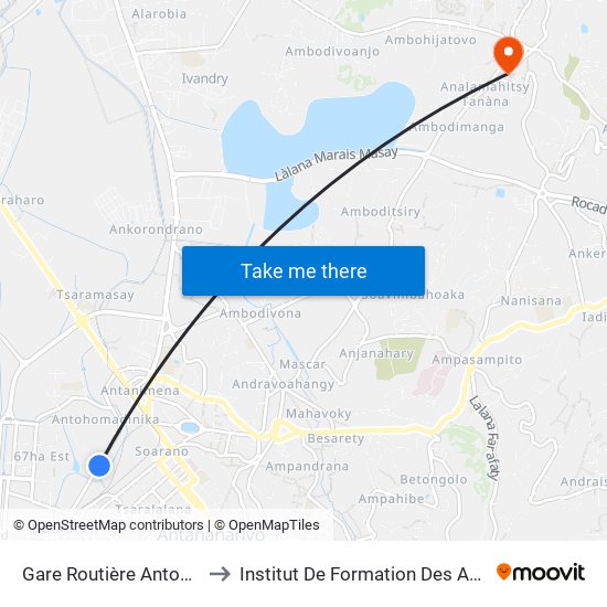Gare Routière Antohomadinika to Institut De Formation Des Agents De Santé map
