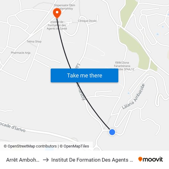 Arrêt Ambohikely to Institut De Formation Des Agents De Santé map