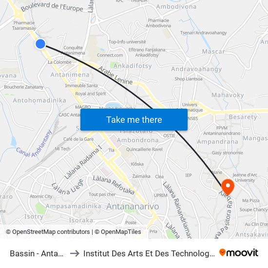 Bassin - Antanimena to Institut Des Arts Et Des Technologies Avancées map