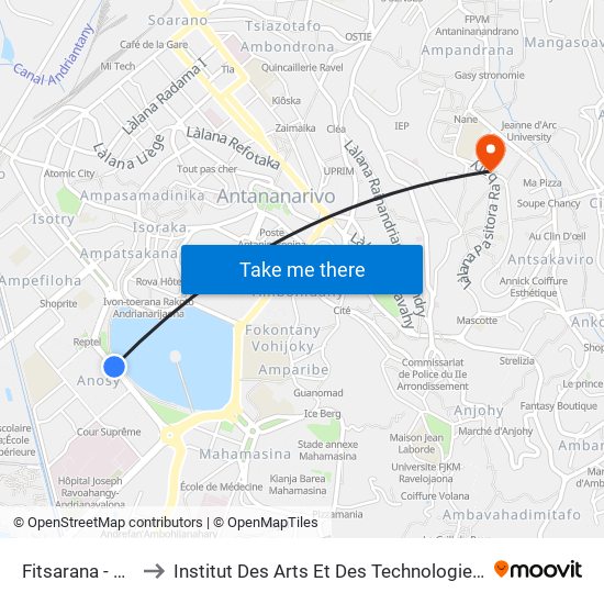 Fitsarana - Anosy to Institut Des Arts Et Des Technologies Avancées map