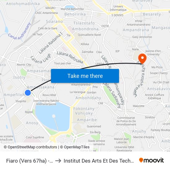 Fiaro (Vers 67ha) - Ampefiloha to Institut Des Arts Et Des Technologies Avancées map