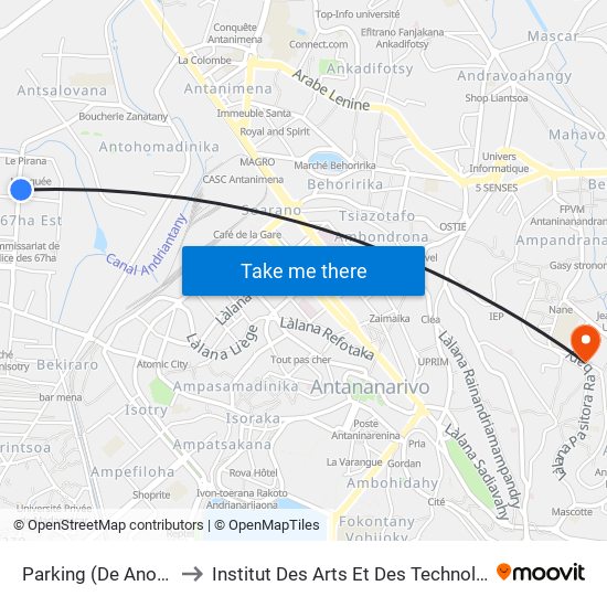 Parking (De Anosy) - 67ha to Institut Des Arts Et Des Technologies Avancées map