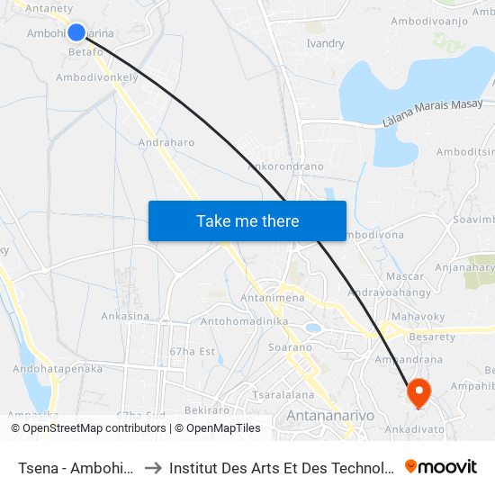 Tsena - Ambohimanarina to Institut Des Arts Et Des Technologies Avancées map