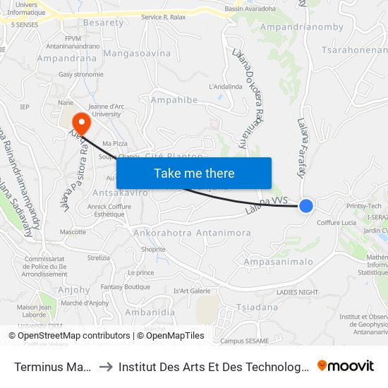 Terminus Mausolée to Institut Des Arts Et Des Technologies Avancées map