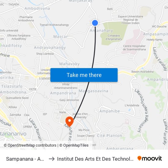 Sampanana - Anjanahary to Institut Des Arts Et Des Technologies Avancées map
